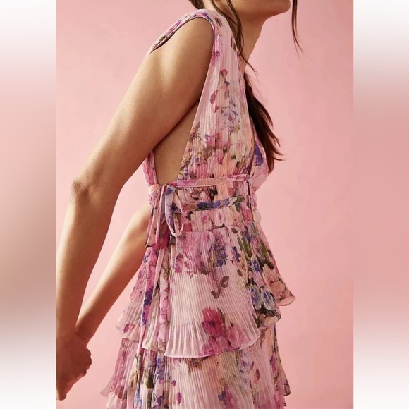 Rococo Sand x Free People Accordian Pleated Tiered Floral Side-Tie Chiffon New - Picture 4 of 14